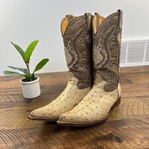 AGUILA REAL BOTAS 7.5 Ostrich Leather Western Cowboy Boot Cream vintage pointed